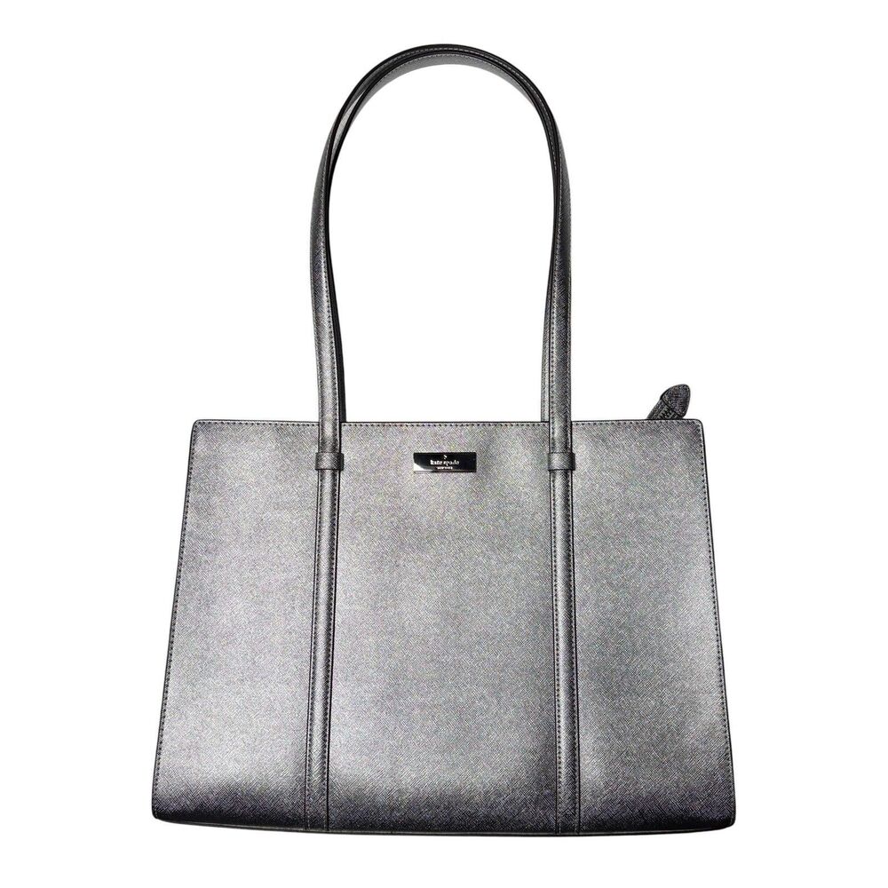 Kate Spade Kenzie Tote Bag Metallic Silver Large Zip Top Shoulder Purse Travel